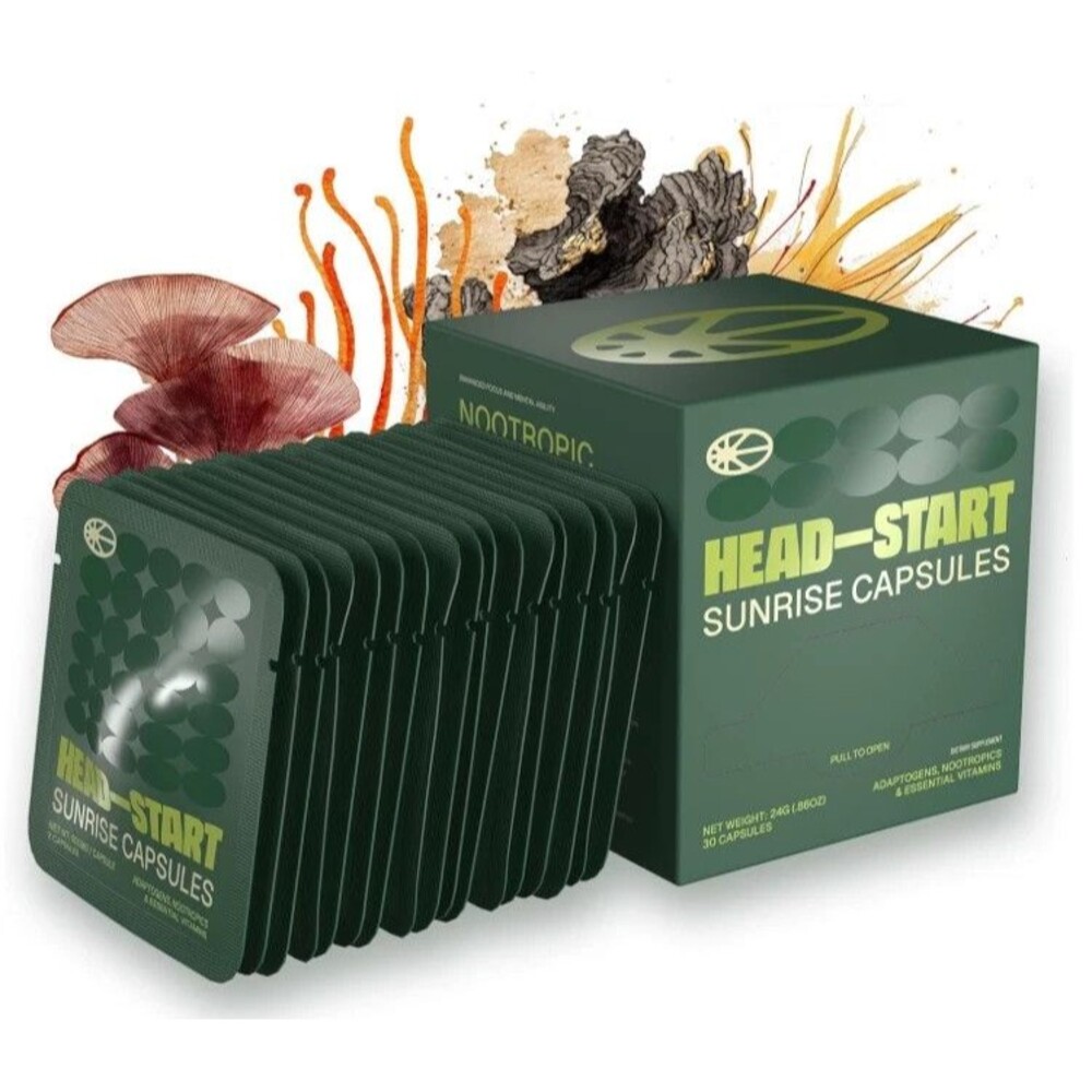 HEAD-START Sunrise Capsules | Nootropic Brain Supplement - Adaptogen Blend Focus